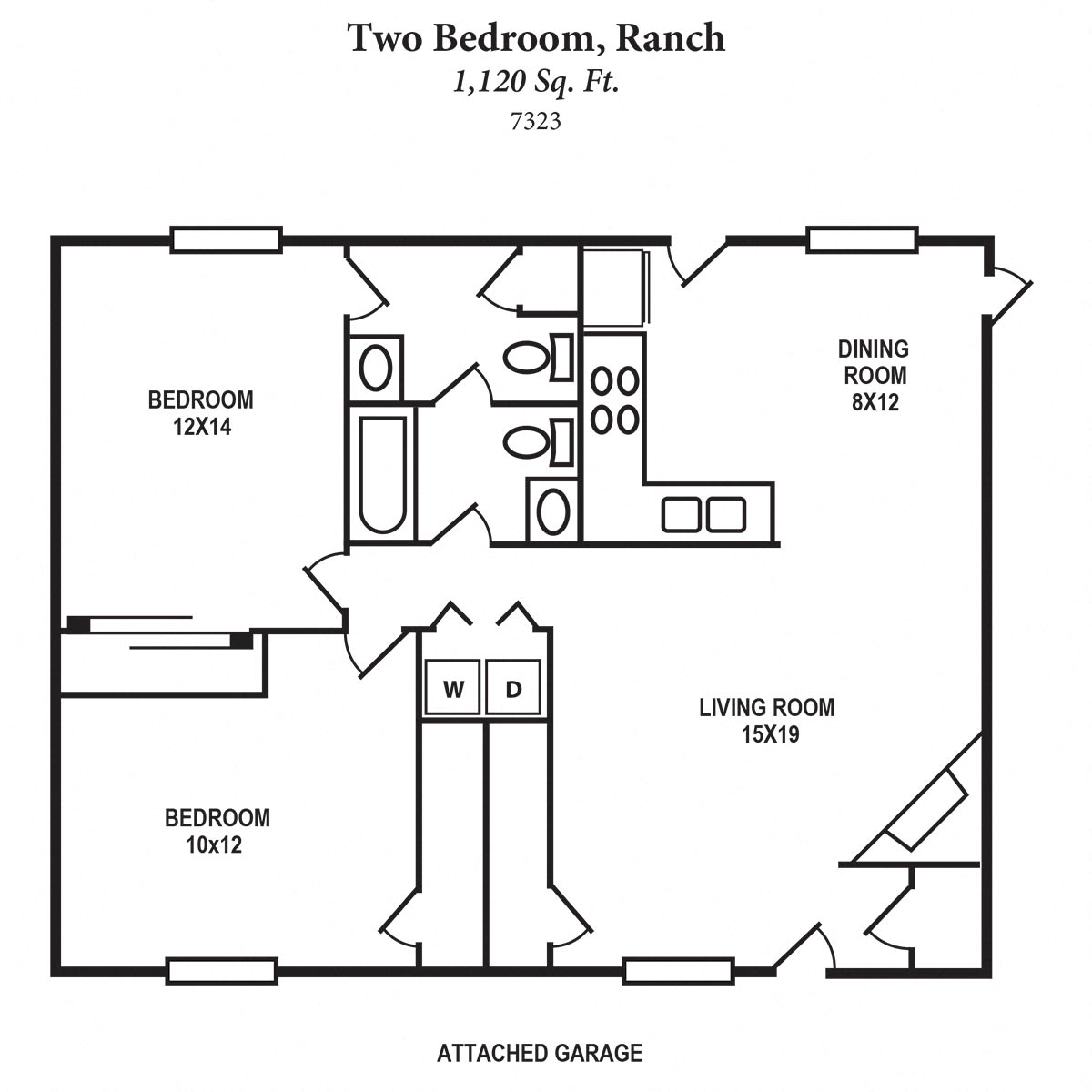 Floor plan for 2 beds, 2 baths, 1160 sqft